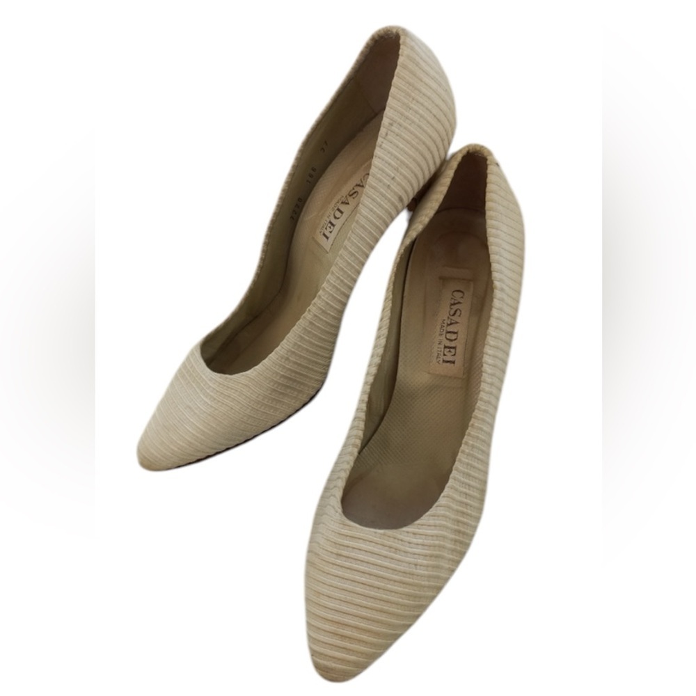 Casadei Women's Cream Stripe Pattern Pointed Toe Pumps Size 37 EU
